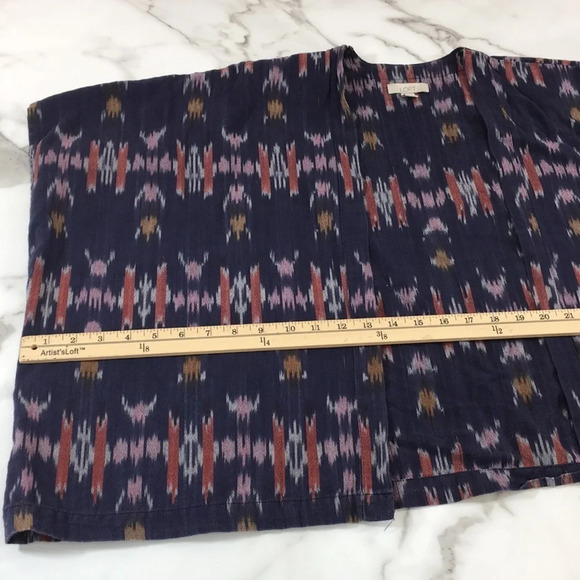 LOFT Blue Pink Aztec Print Cotton Cardigan Womens XS Small Dolman Open Front - Picture 7 of 9